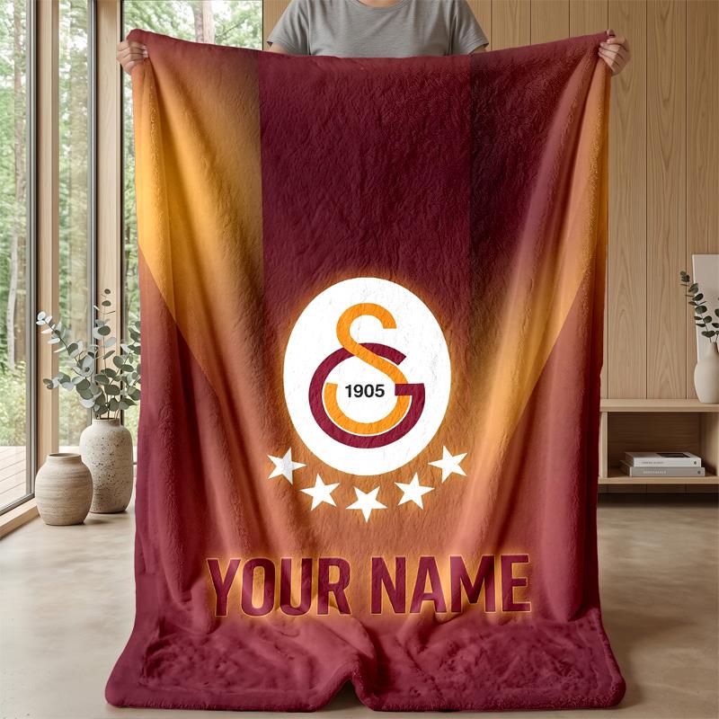 Custom Text Flannel Throw Blanket, Lightweight Cozy Bed Sofa BlanketGalatasaray FC