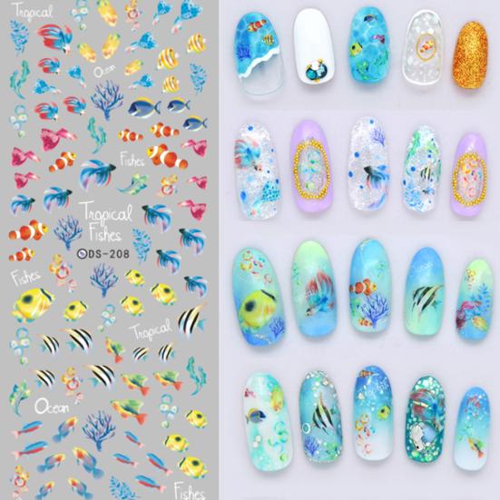Водостойкая рыбья ракушка, морская звезда, наклейка для ногтей, полное покрытие, клейкий декор «сделай сам»,
