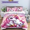 Unicorn With Hello Kitty Print 3Pcs Bedding Set,Duvet Cover with 2 Bedro,Pillowcase Home Birthday Gift