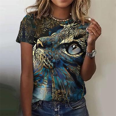 3D-принтованная футболка с забавным котом для женщин, крутые футболки с графикой животных, летние свободные футболки в стиле Харадзюку, топы с короткими рукавами и круглым вырезом