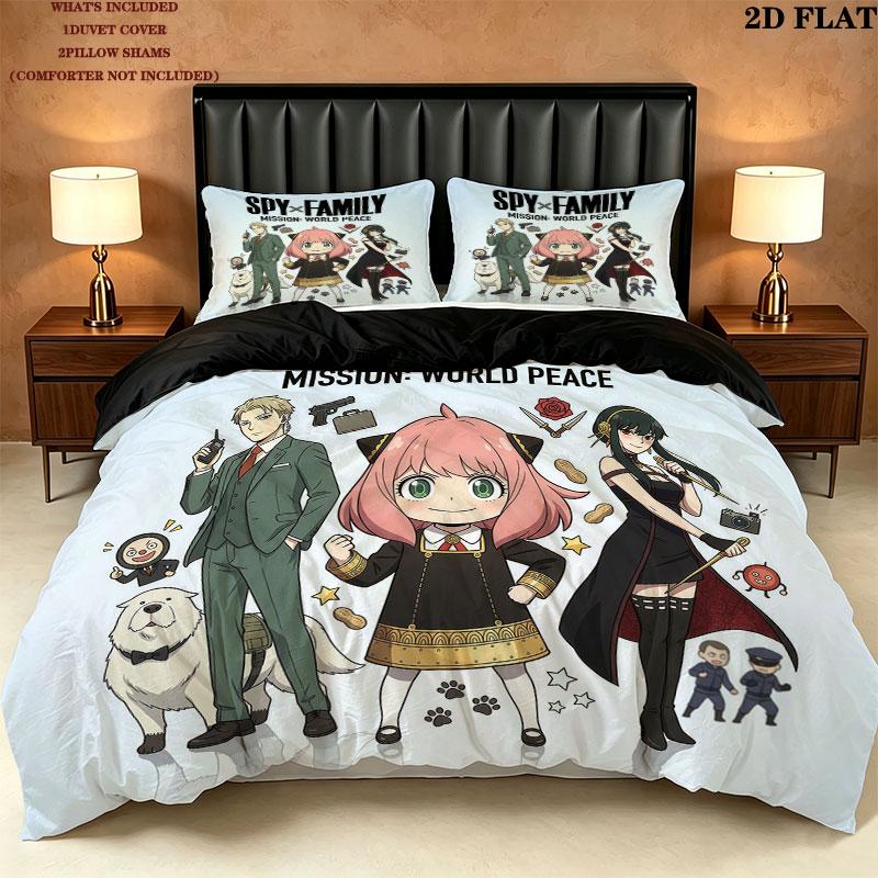 Spy Family Pattern Bedding Quilt Set Quilt Cover Pillowcase Home Birthday Gift(1 * duvet cover + 2 * pillowcase, without core)