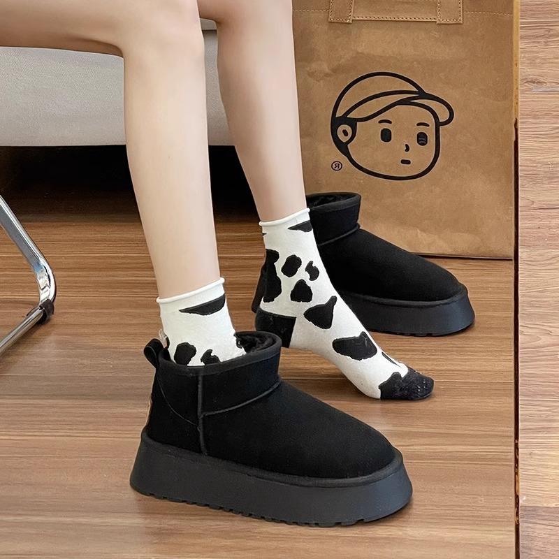 Новые зимние сапоги женские осенне-зимние на толстой подошве, с интегрированным флисом, утолщенные, холодостойкие, короткие, теплые хлопковые ботинки