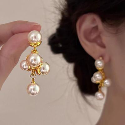 1 пара длинных сережек с искусственным жемчугом для женщин, серьги-подвески в виде грозди винограда с золотым покрытием, украшения для выпускного, свадьбы, невесты