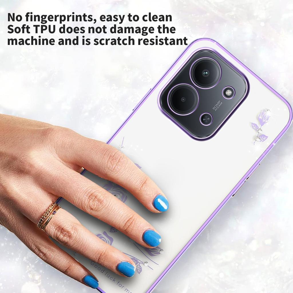 Для Xiaomi Redmi 15C 4G (Глобальный) (171 мм) Чехол Цветок Декор Стразами TPU Чехол для Телефона