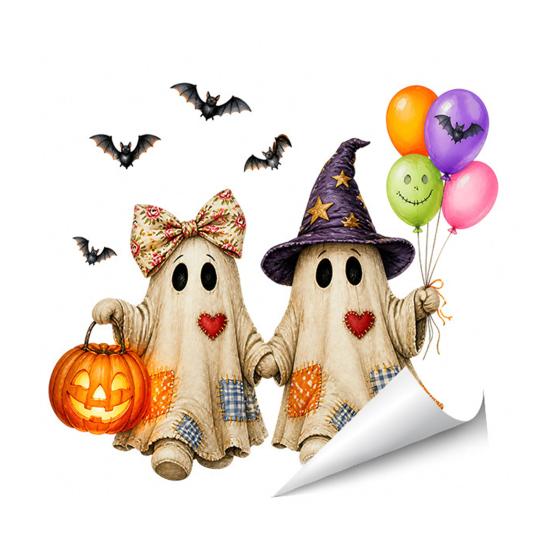 Halloween Window Cling Vintage Patch Ghost Static Clings, Thanksgiving Pumpkin Bow Maple Leaf Autumn Home Decoration Glass Stickers, Reusable