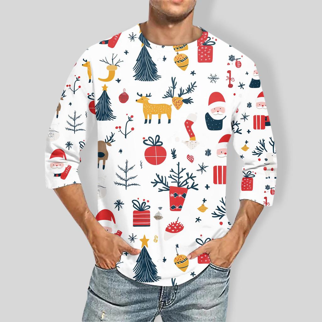 Men'S Round Neck Three-Quarters Sleeve Top Casual Fashion T-Shirt