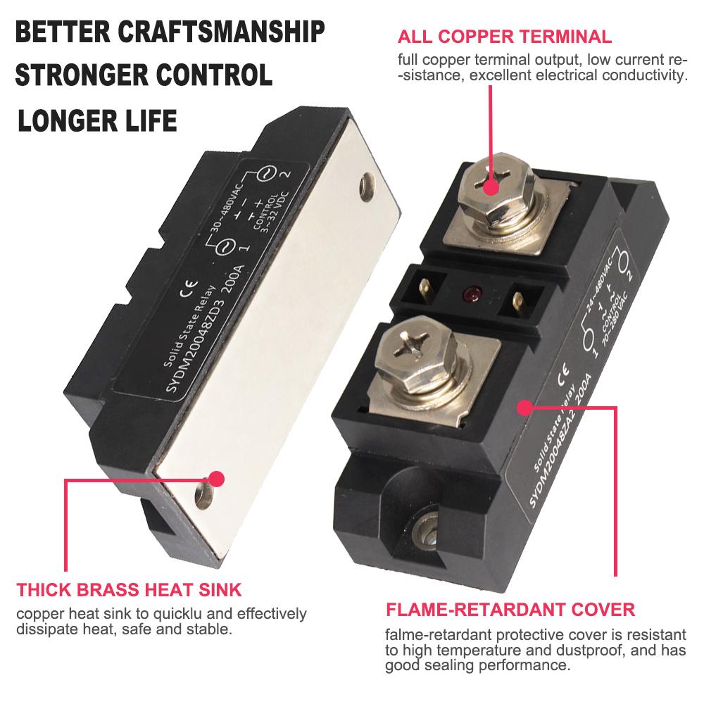 Industrial Solid State Relay Photo Isolation DC-AC AC-AC 200A 300A 400A Built-in RC Low Power Consumption SSR Relays Relays 5