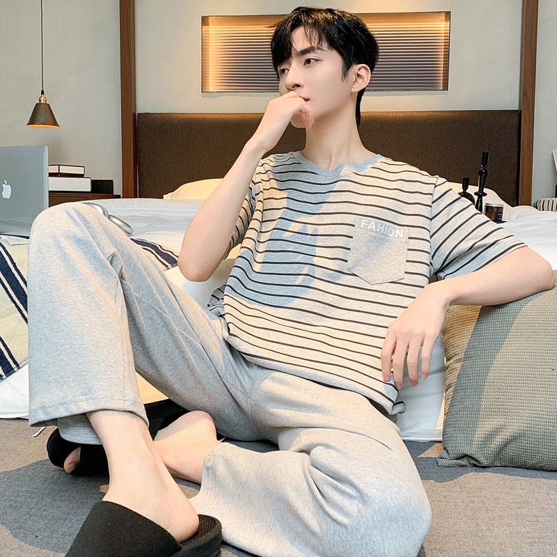 Хлопковая мужская ночная рубашка на лето, короткий спальный топ, длинные штаны, пижамный комплект, повседневная домашняя одежда, пижамы для мужчин, Hombre, прямая поставка
