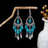 Ретро Этнические Бирюзовые Серьги: Синий полый цветок, кисточка, сова и капля воды