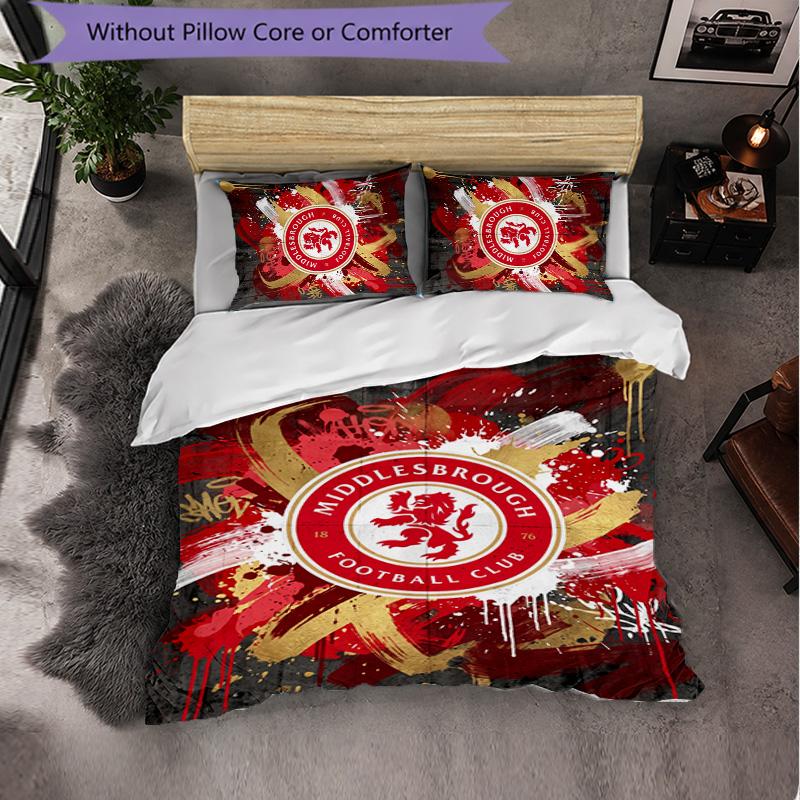 Middlesbrough FC Themed Bedding 3Pcs Duvet Cover Set Decorative Bed Linen For Teen Room Home Decoration