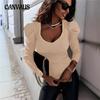 Women's Autumn and Winter New Solid Colour V-Neck Beading Bubble Sleeve Pit Stripe Top