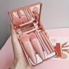 Portable 5 Makeup Brushes, Travel Set with Mirror, Mini Multi-functional Powder Brush and Foundation Brush Eye Shadow Brush