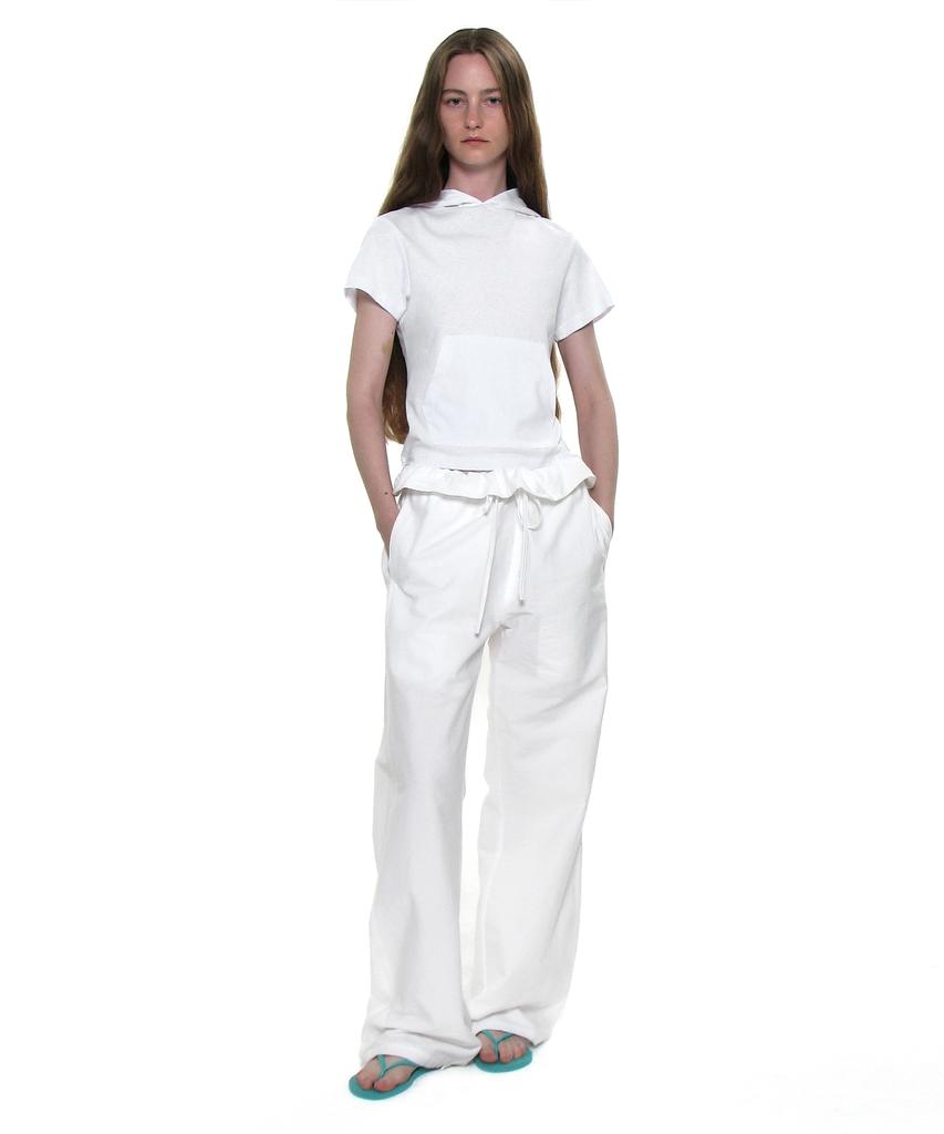 PARTIMENTO ЖЕНСКИЕ Брюки с двумя способами ношения, с оборками, с отворотом на талии_Белый