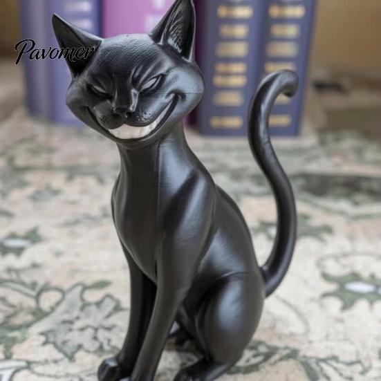 Жутко Милая Статуэтка Кота 3D Печатная Ухмыляющаяся Черная Статуэтка, Сидящая Фигурка, Скульптура в Стиле Dark Animal Collectibles, Декоративная Фигурка на Хэллоуин для