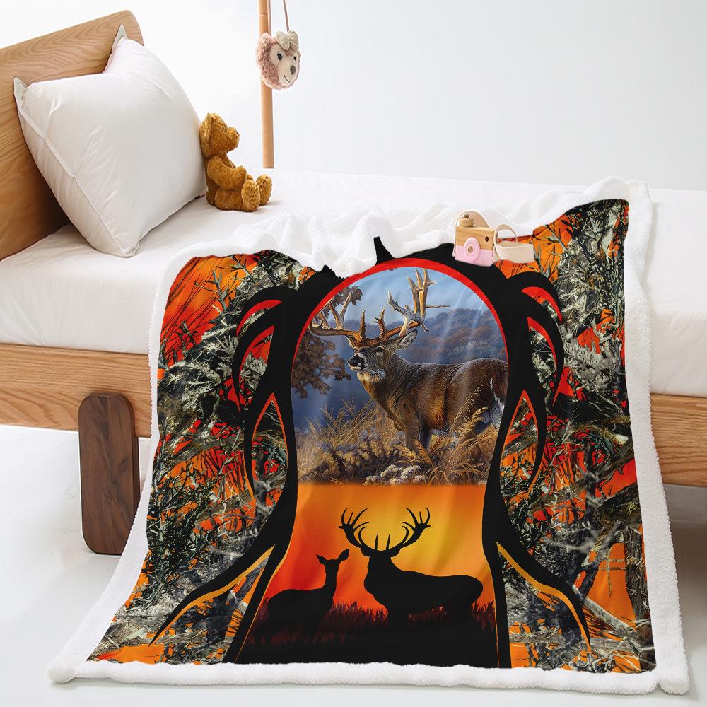 Cartoon sika deer blanket 2D digital printing thickened lamb wool blanket crystal fluff blanket
