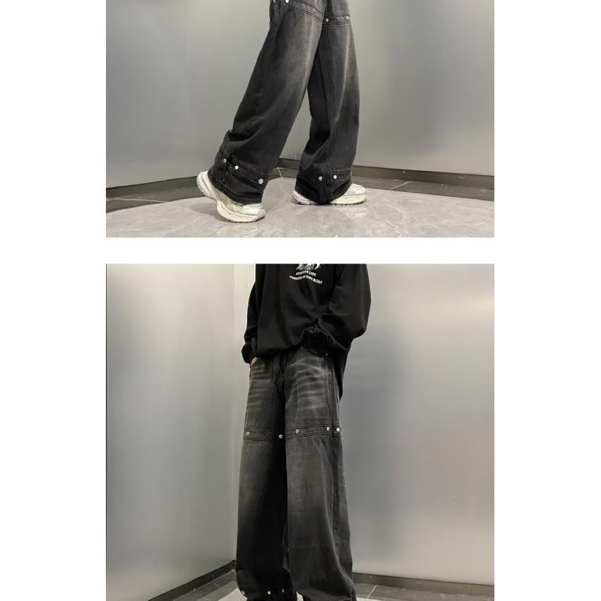 Джинсовые брюки High Street для мужчин, ретро-состаренные, свободные прямые брюки, спортивные брюки с широкими штанинами, модные