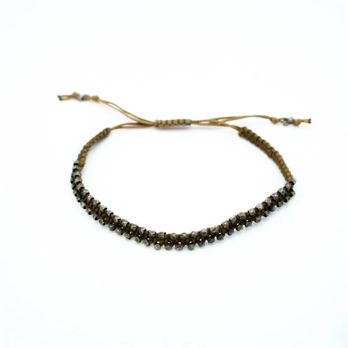 HR 280Bsilver Ball Fabric Bracelet (Khaki)