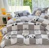 Cute Panda Duvet Cover Twin Queen Size for Kids Girls Boys Room Decor,Gray Grid Bedding Set 3pcs,Cartoon Animals Comforter Cover