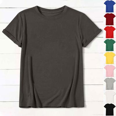 Женская повседневная свободная однотонная футболка с круглым вырезом, пуловер с коротким рукавом, топ