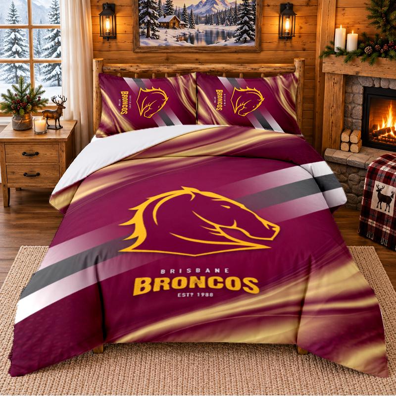 Printed 3Pcs Bedding Set Brisbane Broncos Pattern Bed Sheet Pillowcase For Bedroom Decor
