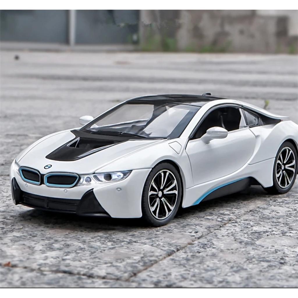 1/22 BMW i8 Автомобиль на новой энергии Сплав Модель спортивного автомобиля Литой металл Гоночный автомобиль Транспортные средства Модель Симуляция Звук Свет Детские игрушки Подарок
