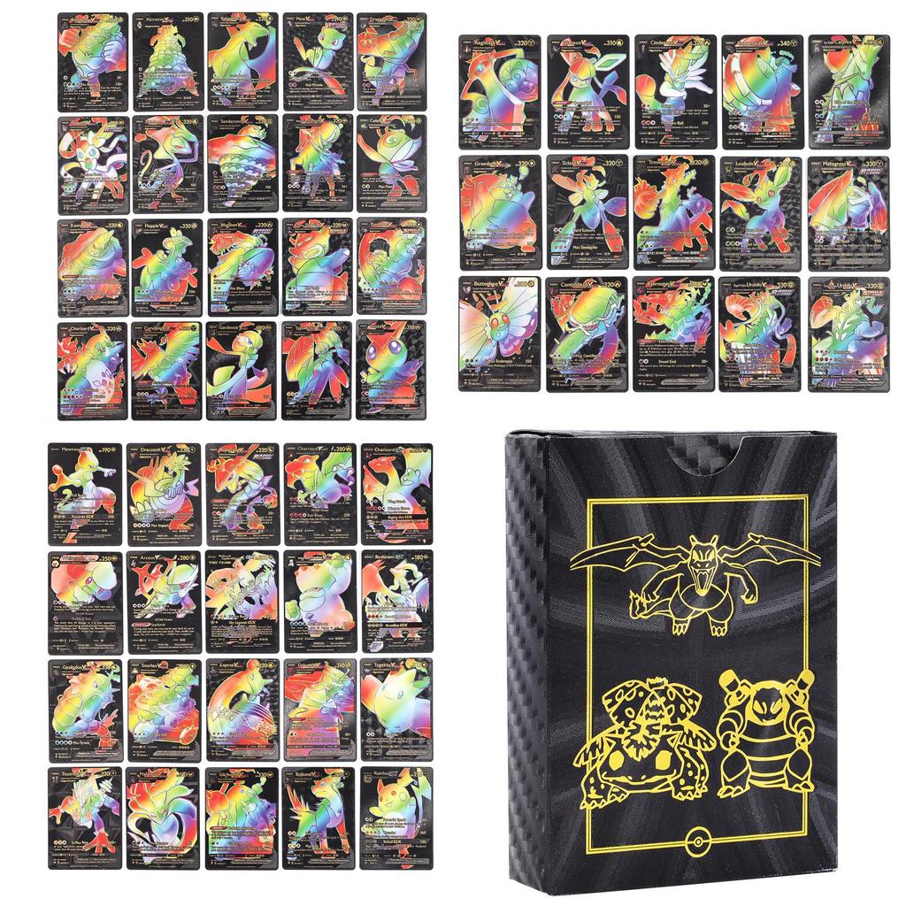 55 Pcs ( 5GX+3Vstar+47V-max) Rainbow Gold Foil Assorted Cards, GX V-star V-max Charizard Card Card Set Children's Birthday Gift Card Collectors