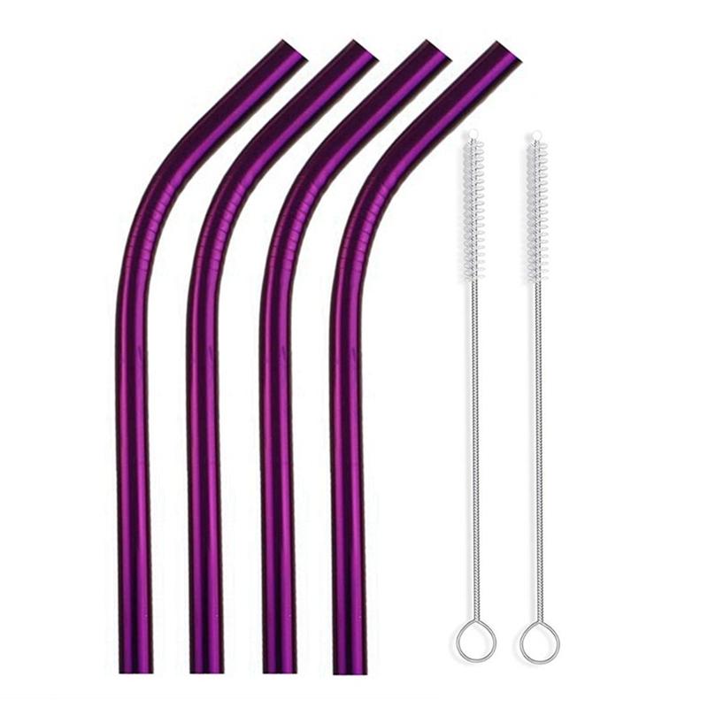 4 шт. 12 мм Металлические соломинки для питья Многоразовые Набор соломинок из нержавеющей стали 304 со щеткой Соломинка для чая с пузырьками Смузи Аксессуар для вечеринки в баре