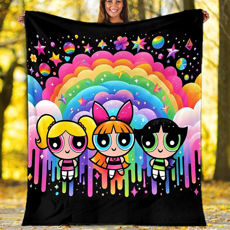 The Powerpuff Girls printed throw blanket—lightweight,soft,warm;versatile blanket for all seasons—perfect as &air-conditioning throw,nap blanket