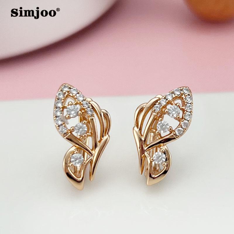 SIMJOO Rose Gold Earrings with Stylish Butterfly Zircon Earrings