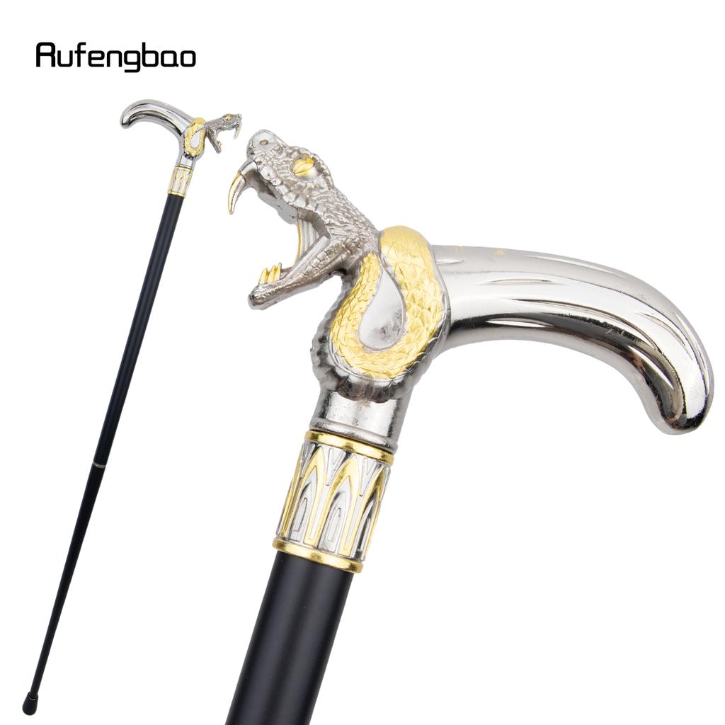 Golden White Snake Head Biting Walking Cane Fashion Decorative Walking Stick Gentleman Elegant Cosplay Cane Knob Crosier 92cm