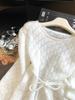 Женский пуловер с пэчворком из французского кружева, вязаный с прорезями – Мягкий, пушистый, с акцентом на талии, стильный, с длинным рукавом, для ранней осени