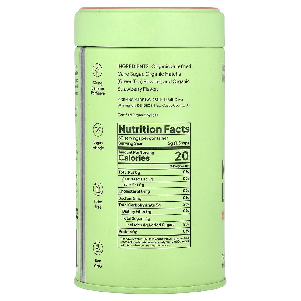 Утро Создано, Латте Маття, Клубничная Смесь, 240 г (8,46 унций)