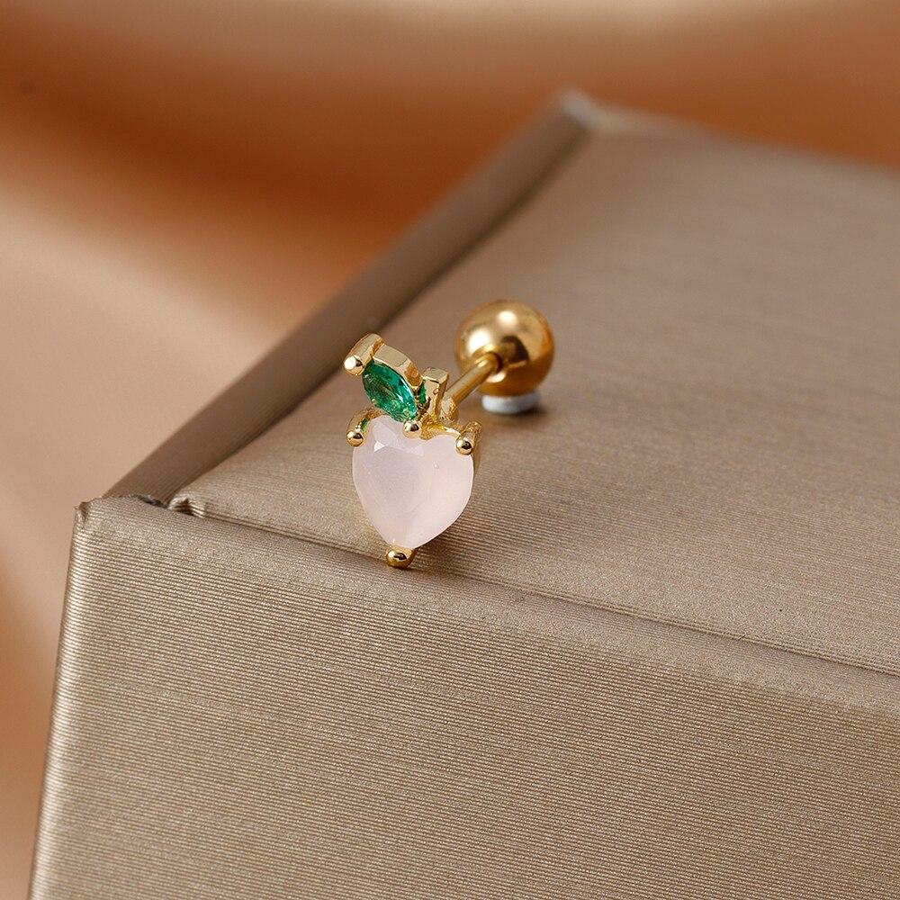 Fashion Stainless Steel Mini Zirconia Stud Earrings For Women Luxury Cute Fruits Helix Tragus Piercing Earrings Party Jewelry