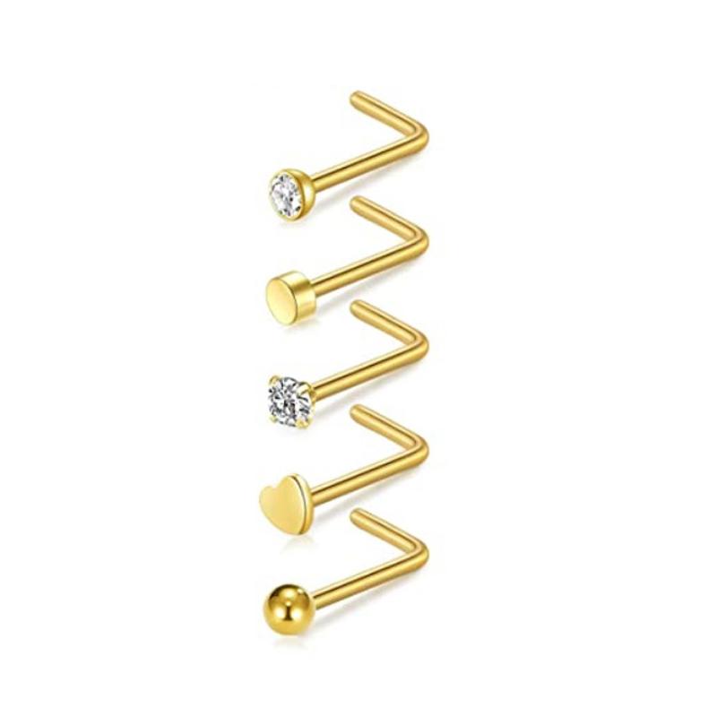 Хороший Горячий Набор Нострил из Нержавеющей Стали Новая Мода Пирсинг Носа Ювелирные Изделия Набор 5 Шт./21 Шт. Квадратный Круглый Сердце