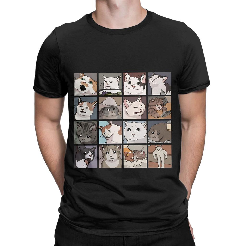 Meme Cats Novelty 100% Cotton T-Shirt Meme Tees Tops For Men