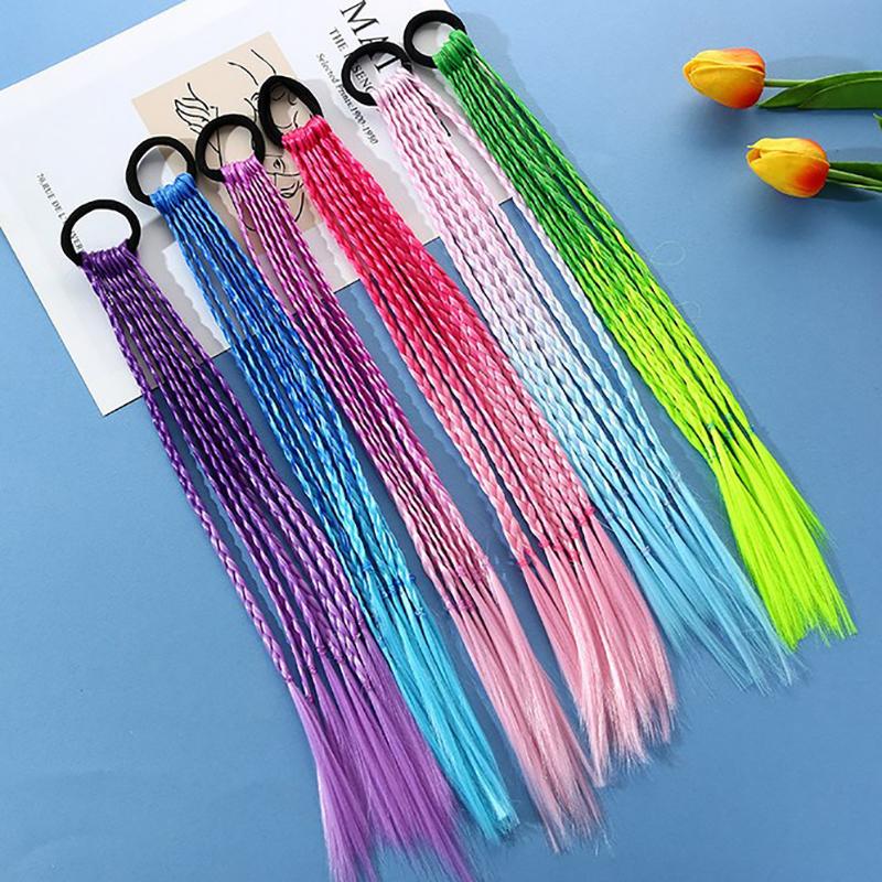 Девочки Цветные парики Повязки на голову с хвостиком Резинки Красивые головные уборы Повязка на голову Детские аксессуары для волос Украшение для волос