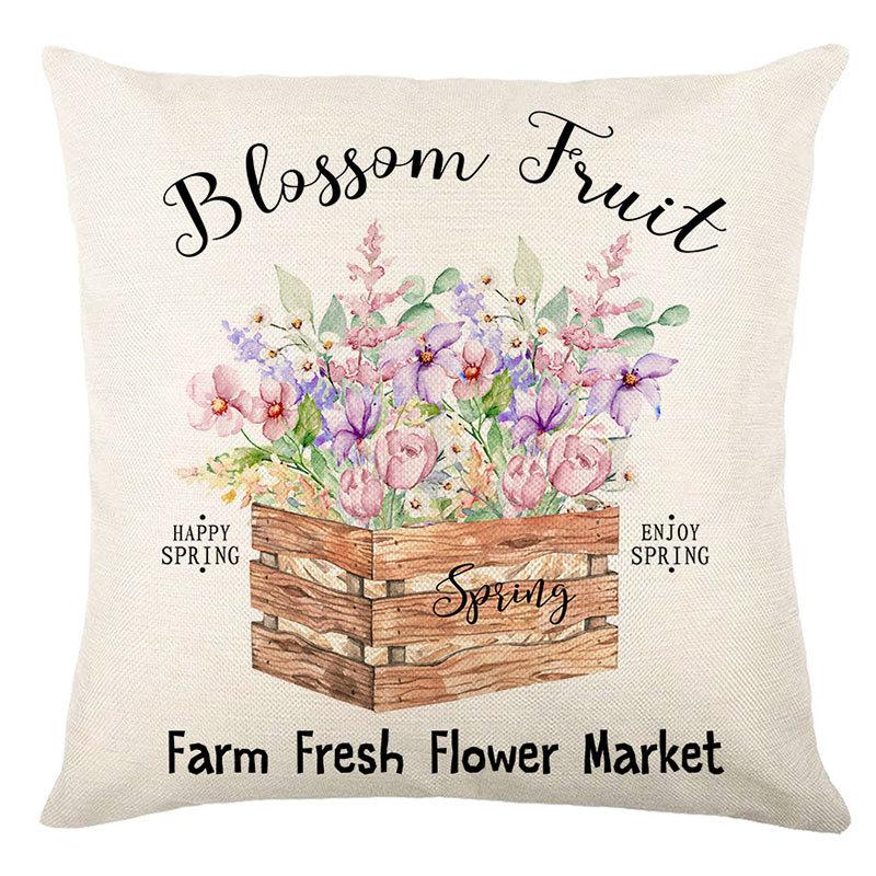 Seasons Throw Pillow Cover Spring Linen Flowers Truck Cushion Office Throw Pillow Cushion Throw Pillow Cushion