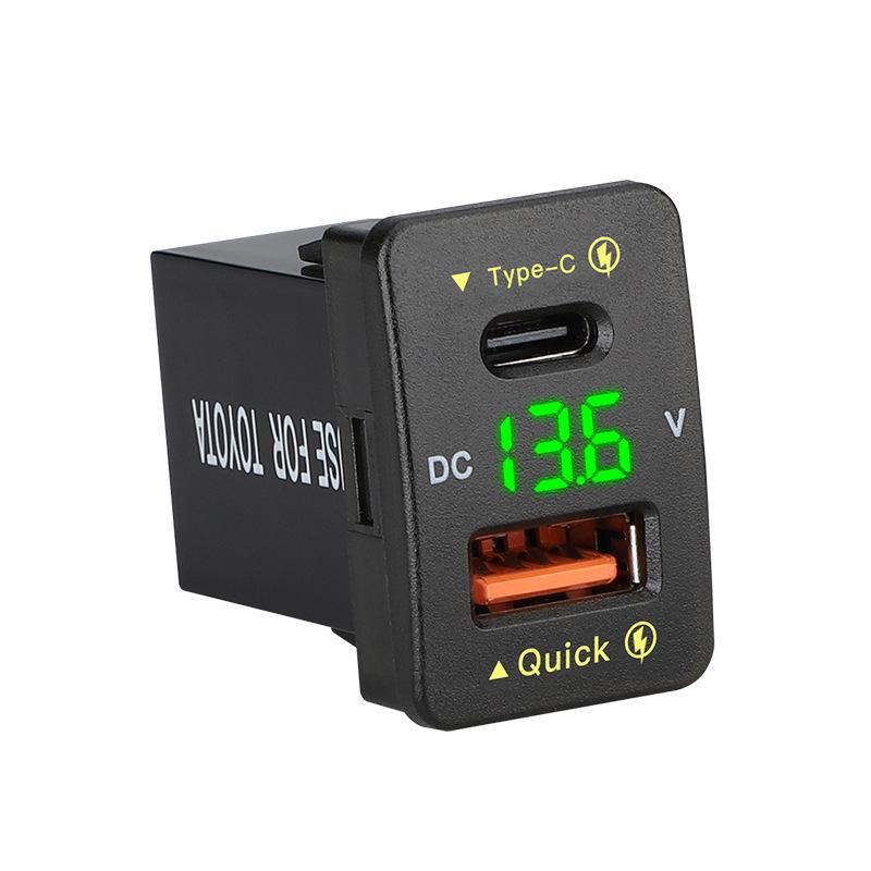 Автомобильное зарядное устройство USB QC PD 3.0 Адаптер для зарядки мобильного телефона Автомобильное зарядное устройство Быстрая зарядка Светодиодный дисплей напряжения для серии Toyota