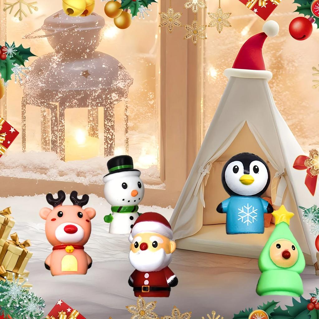 5 PCS Christmas Finger Puppets Santa Claus Snowman Elk Pirate Puppets Party Favors & Stocking Stuffers for Kids PVC Material