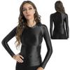 Women Casual Fashion T-Shirt Glossy Long Sleeve Elastic Tight Sports Tops