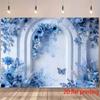 2D Blue Rose Butterfly Backdrop - Wedding Photography Background for Party