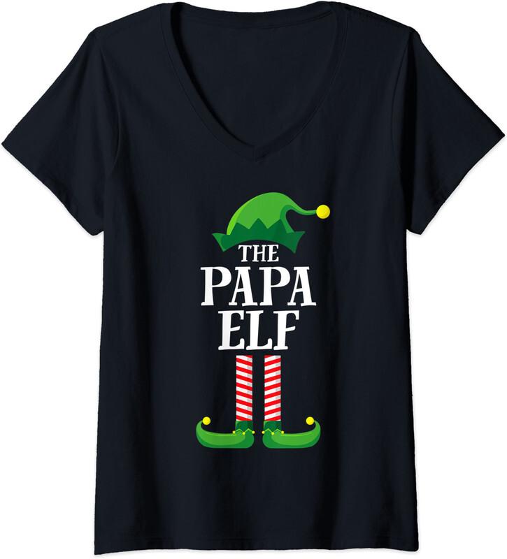 Papa Elf Matching Family Group Christmas Party Ladies' V-Neck Tshirt