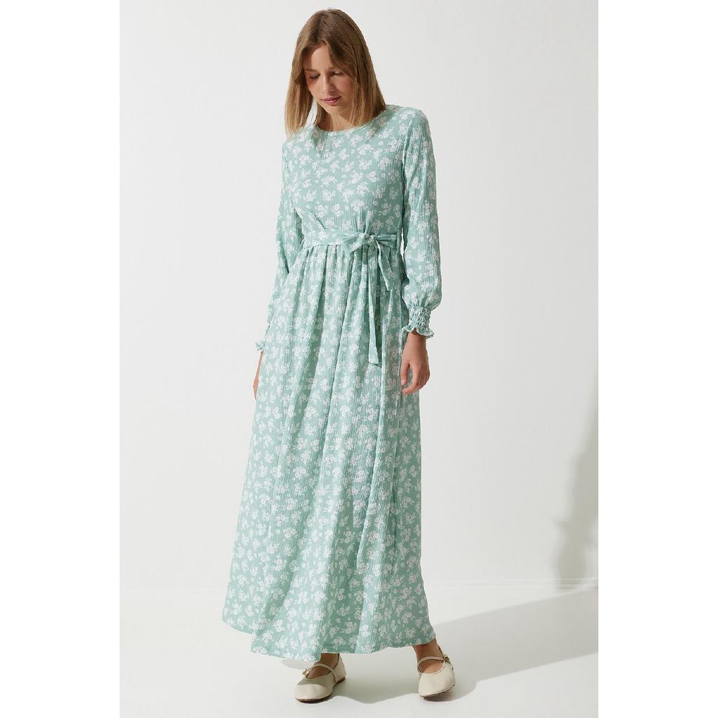 Women's Sky Blue Floral Summer Long Knitted Dress Dd01322