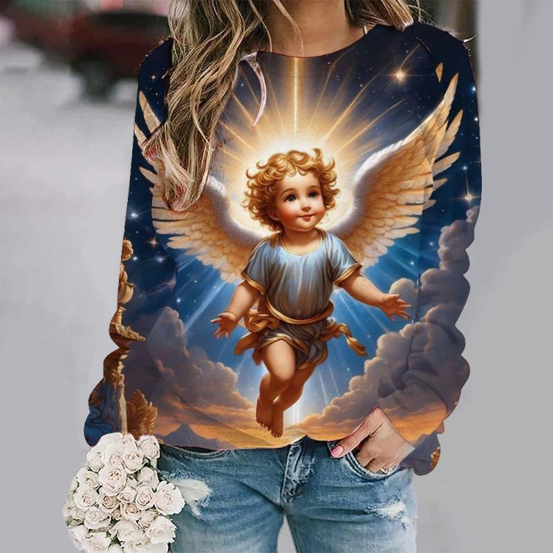 Модные новые милые толстовки Angel Baby с 3D-принтом для женщин, повседневные толстовки с длинным рукавом, уличная одежда Y2k, пуловеры, топы, женская одежда