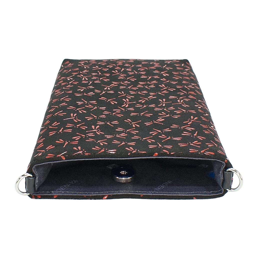Indenya Inden Sacoche Smartphone Pochette Crossbody Deerskin Black x Red Lacquer Dragonfly Pattern 5029-21-008