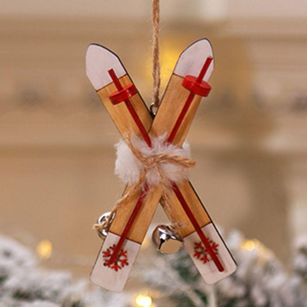 Craft Xmas Kids Gift Ornaments Wooden Skiing Wooden Sled Christmas Pendants Christmas Decoration