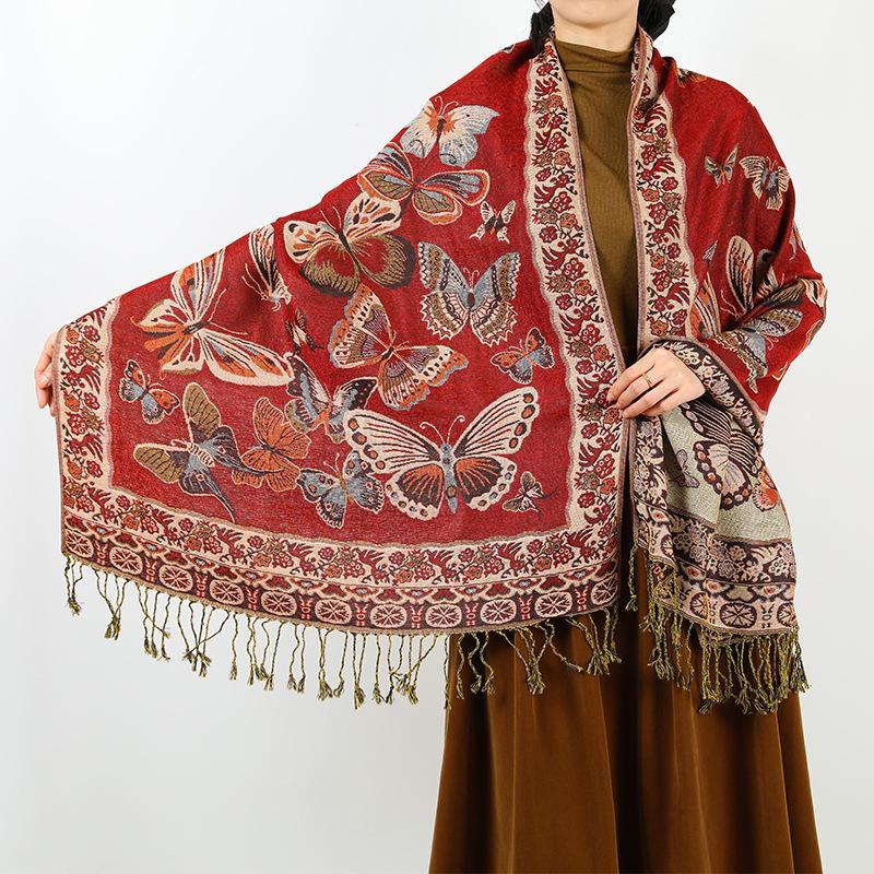 2024 Ретро Этнический Длинный Шарф-Шаль с Кисточками для Женщин - Мода Осень/Зима, Теплая Накидка на Шею
