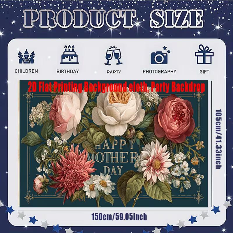 2D Happy Mother's Day Floral Backdrop Vintage Flower Background Cloth for Party