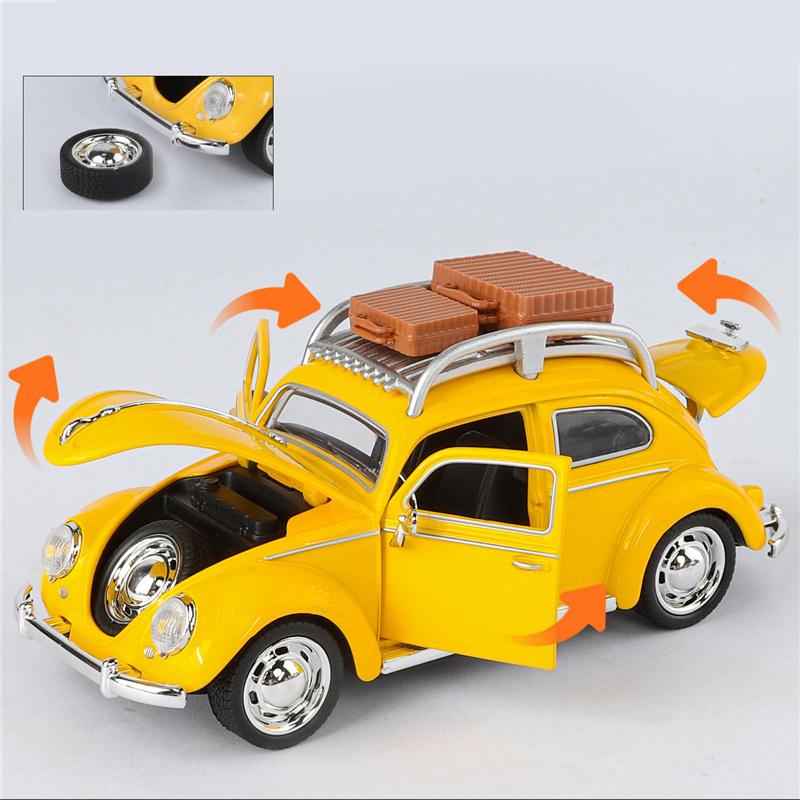 Travel Version 1/32 Beetle Alloy Classic Car Model Diecasts Metal Retro Vehicles Car Model Simulation Sound Light Kids Toys Gift