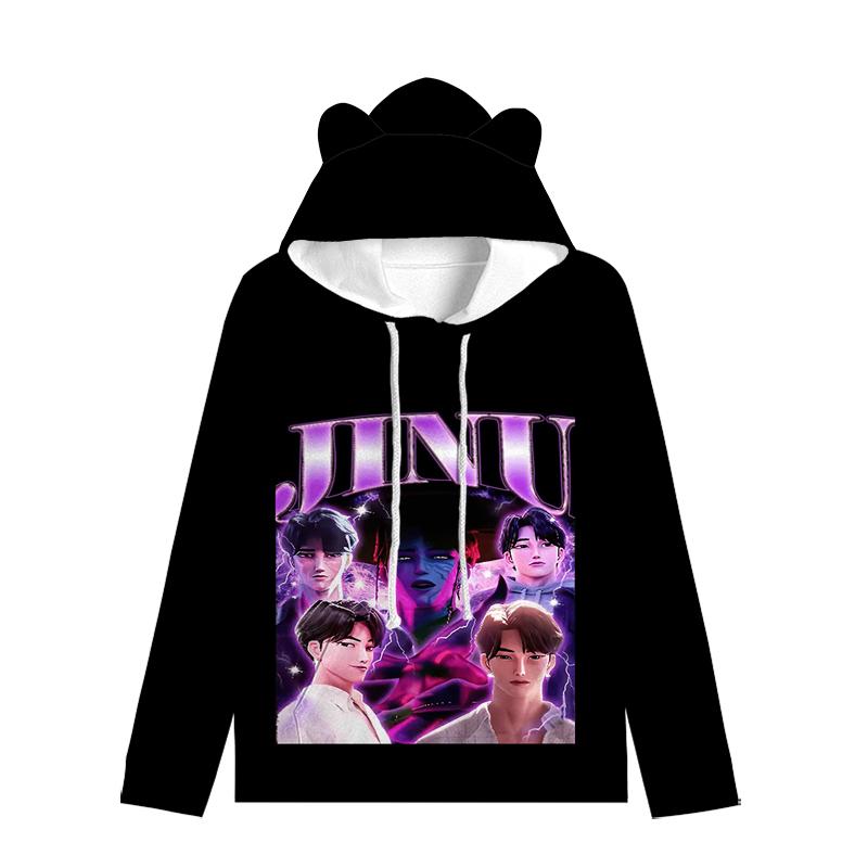 Huntrix Девушка Толстовка с капюшоном с кошачьими ушками Мультяшная K-pop Охотники на демонов На шнурке Толстый Пуловер Зои Руми Мира Средней длины Теплая Толстовка